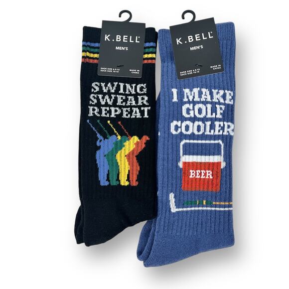 K. Bell Other - K Bell Golf Swing Cooler Theme Cotton Sock Lot Mens 6.5-12 Black Blue